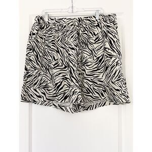 Cynthia Rowley Zebra Print Linen Shorts Womens US 12 Elastic Waist Drawstring